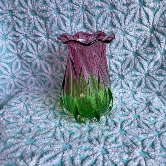 Vintage Other - Vintage‎ Teleflora vase hand blown glass ruffle watermelon art glass vase